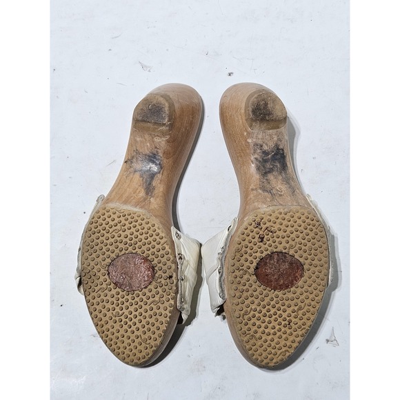 Salpy Womens Wooden Clogs Mules White Leather Accent Platform Wedge Heels Size 6 - Picture 6 of 9